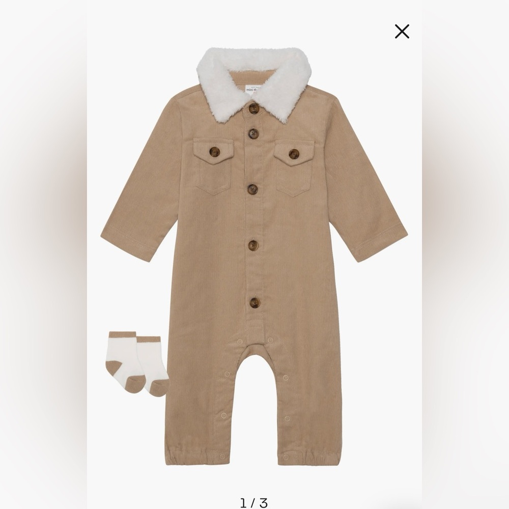 PL Baby By Petit Lem 2-Piece Fleece Collar Corduroy Romper Set